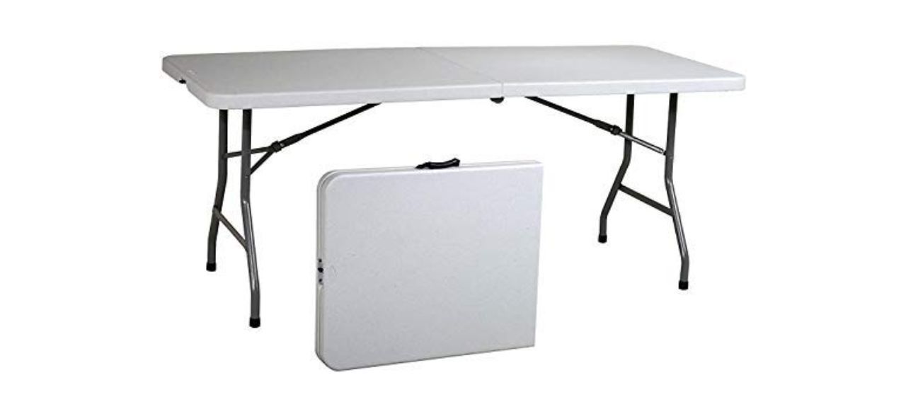 gray rectangular folding table on white background