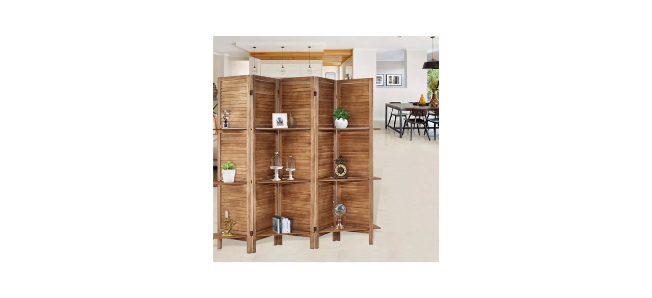 a wooden room divider with 5 panels