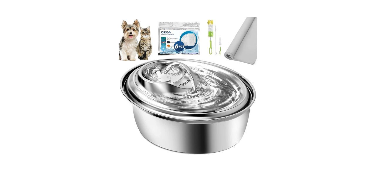 ORSDA Stainless Steel Pet Fountain for Cats and Small to Medium Dogs