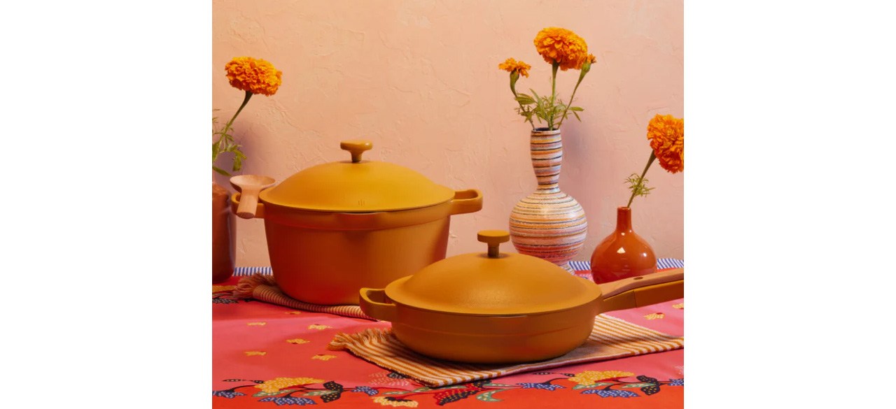 Home Cook Duo on table next to flowers