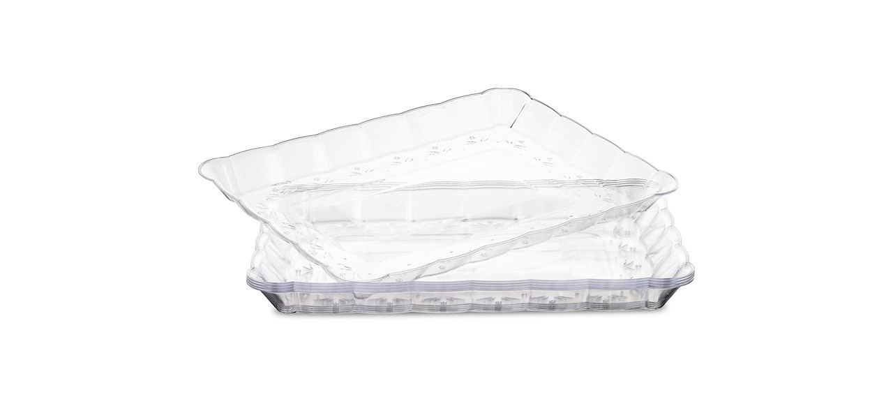 2 rectangular clear plastic serving platters