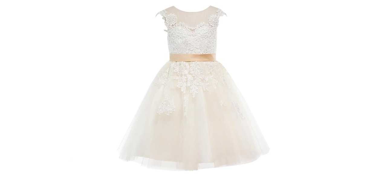 PLUVIOPHILY Lace Applique Tulle Flower Girl Dress