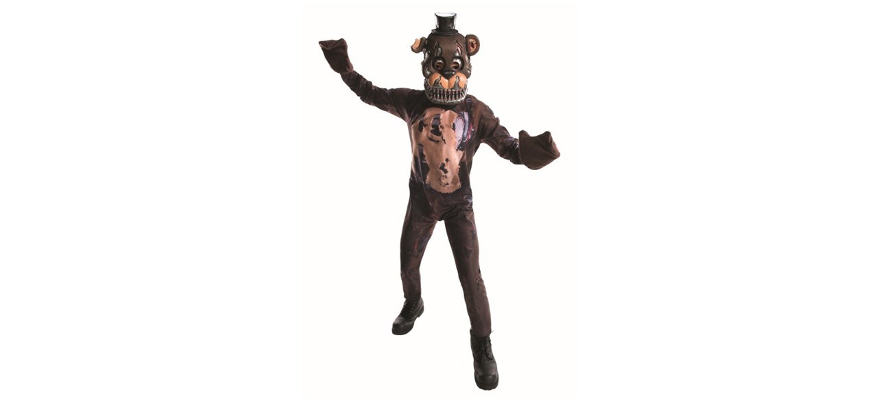 A child dressed in a Five Nights at Freddy’s Nightmare Freddy costume