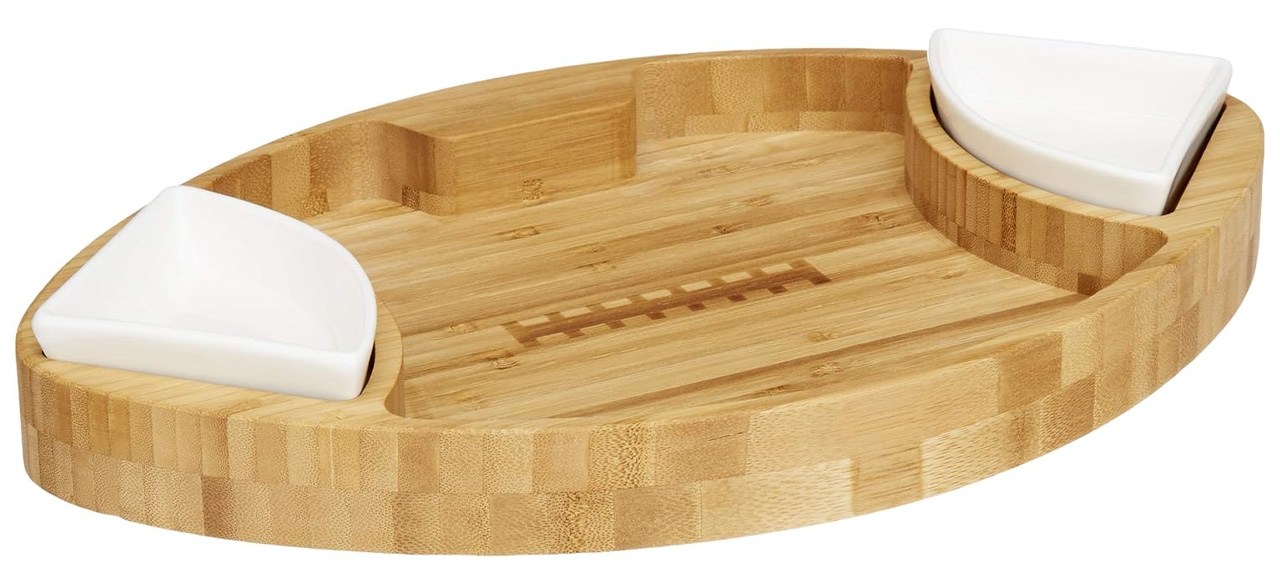 Prairie Collections Football Shaped Bamboo Serving Tray