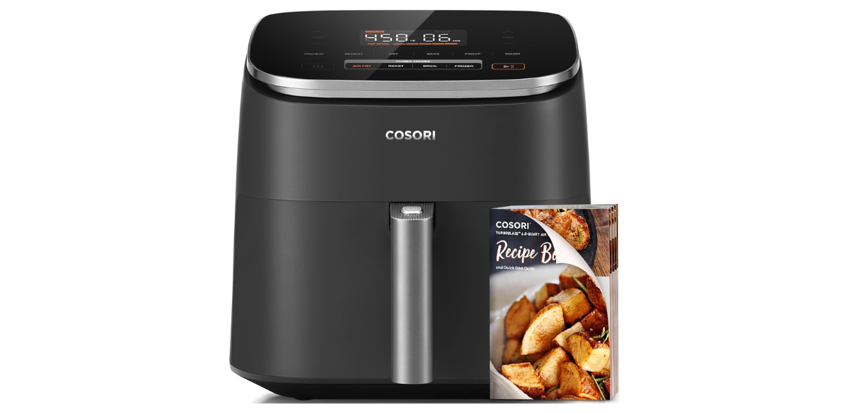 Cosori air fryer on white background