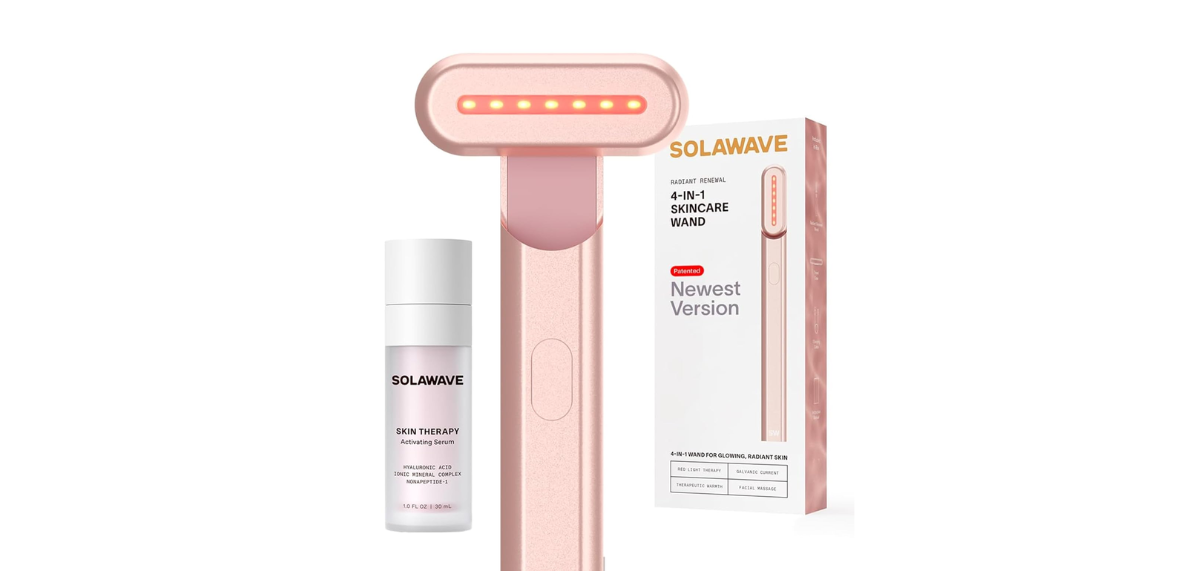 Solawave facial wand tool on white background