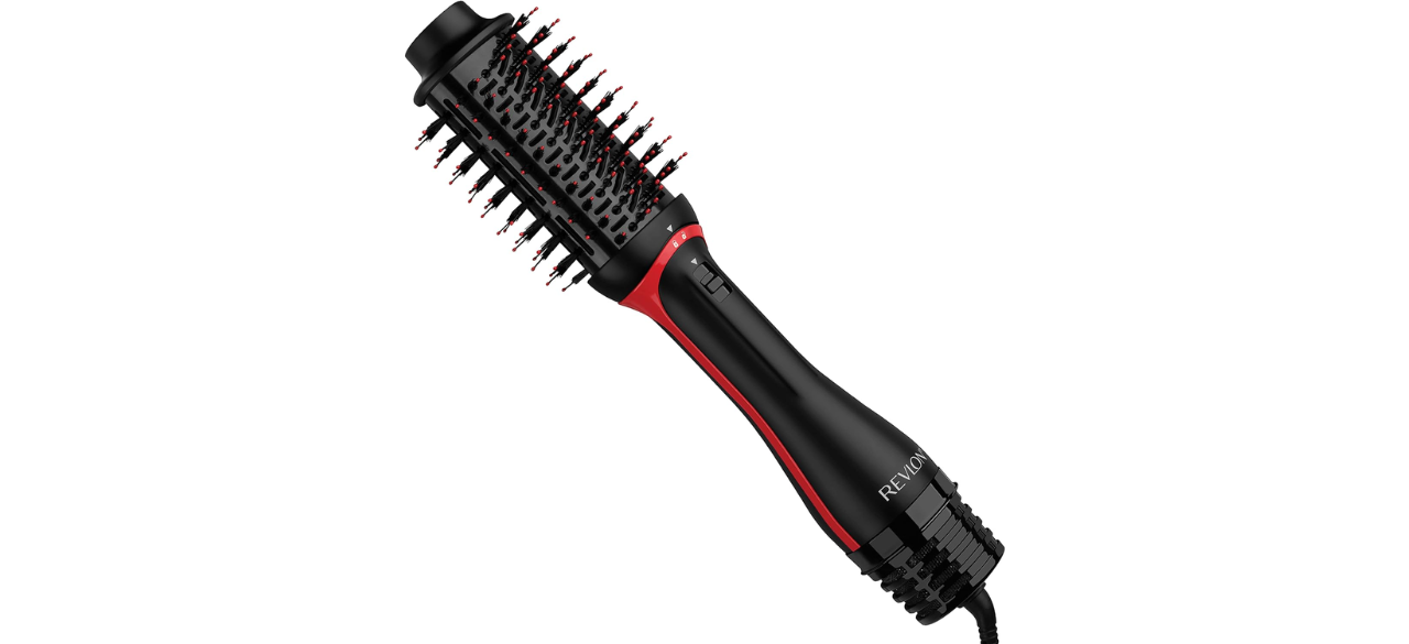 Revlon Hot Air Brush and hair dryer on white background