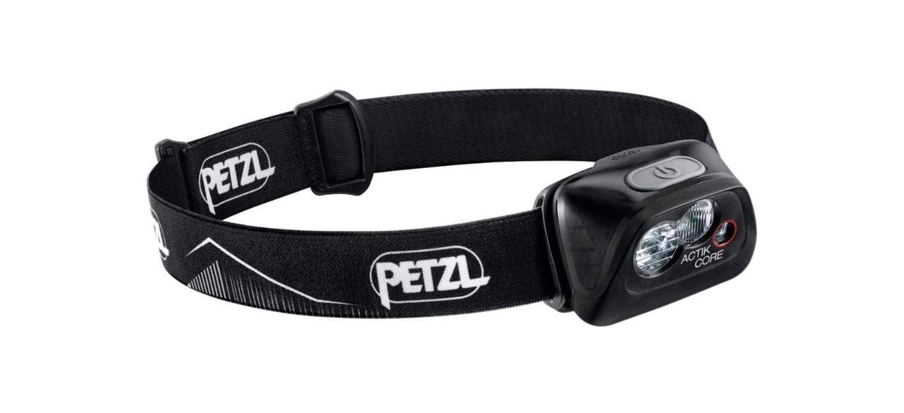 a black headlamp with a black elastic band