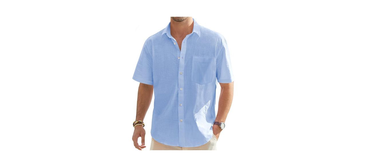 J.Ver Men's Cotton Linen Short Sleeve Shirt