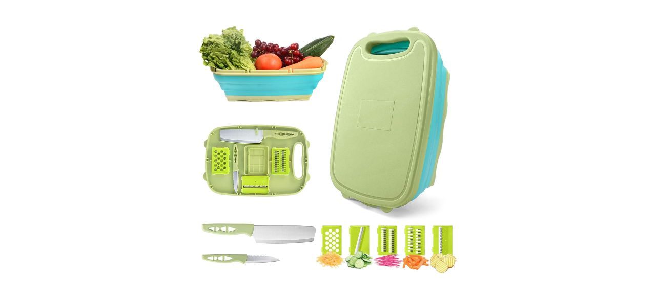 Hi Ninger Camping Collapsible Chopping Board and accessories in green