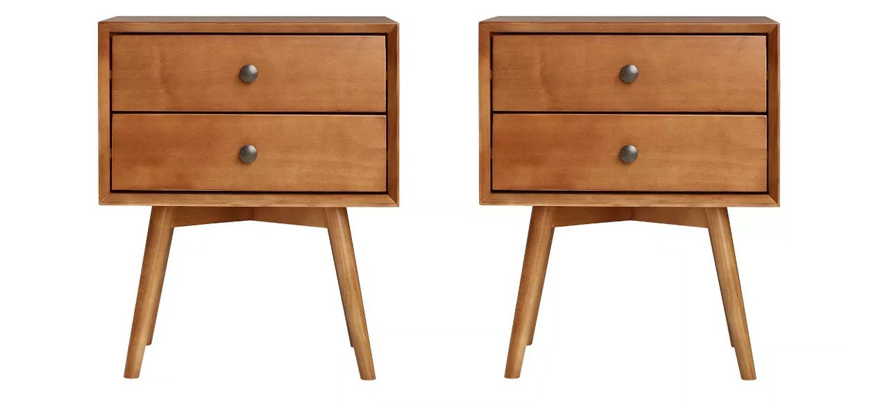 Saracina Home Greenberg 2 Drawer Mid-Century Modern Solid Wood Nightstand