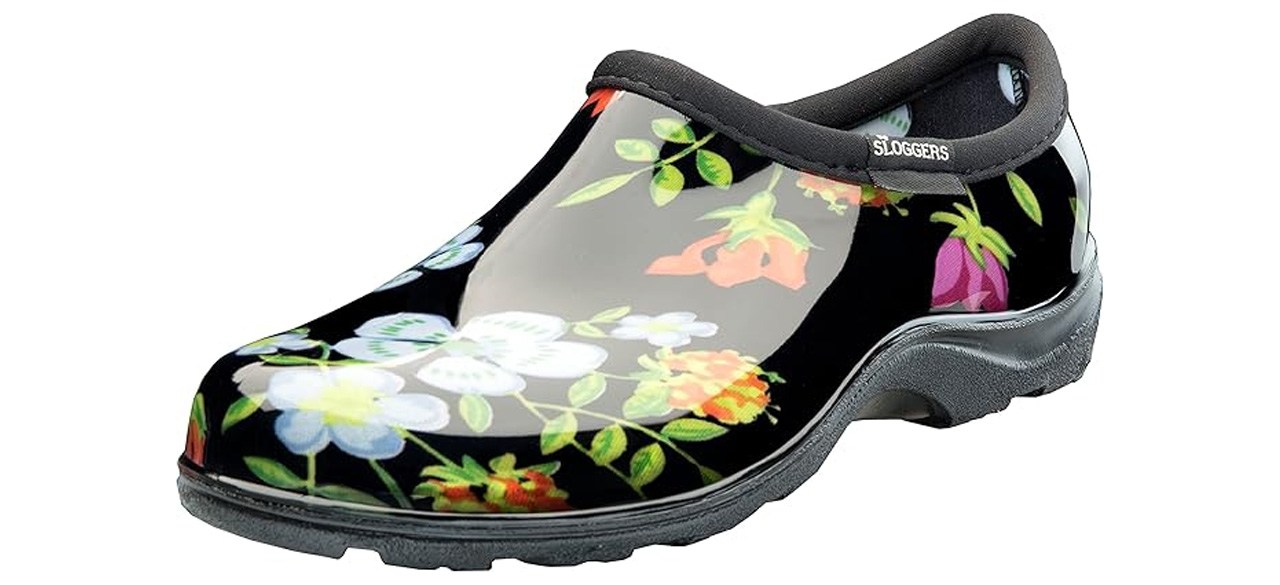 Sloggers Sapatos originais impermeáveis ​​para chuva e jardim para mulheres – Meadow Print Preto