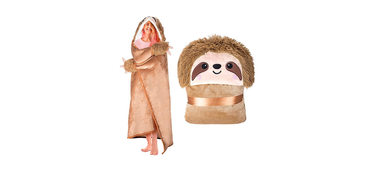 hooded blanket with sloth head hood