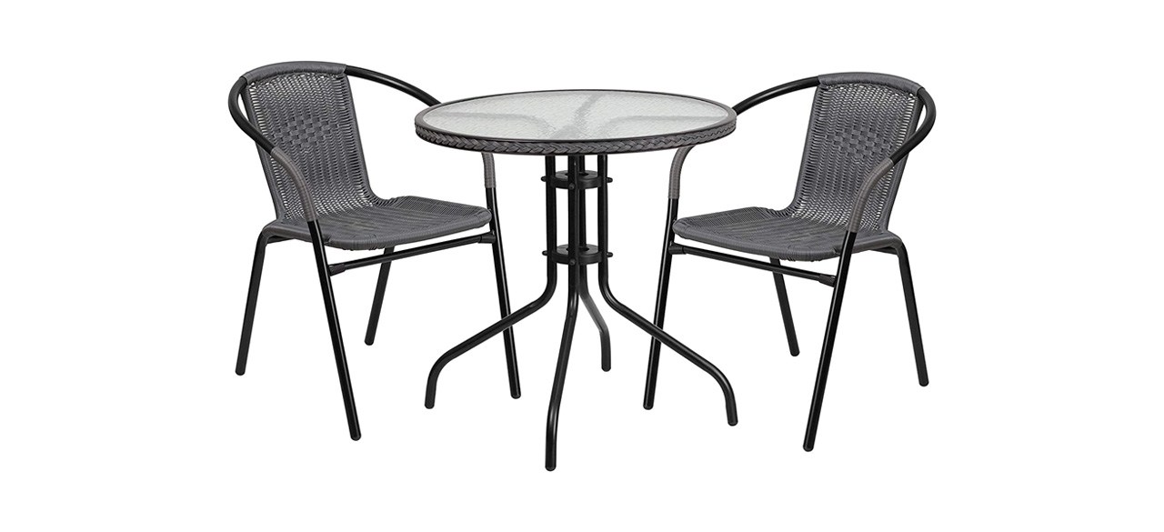 Best Flash Furniture Round Metal/Glass Table with Rattan Stack Chairs