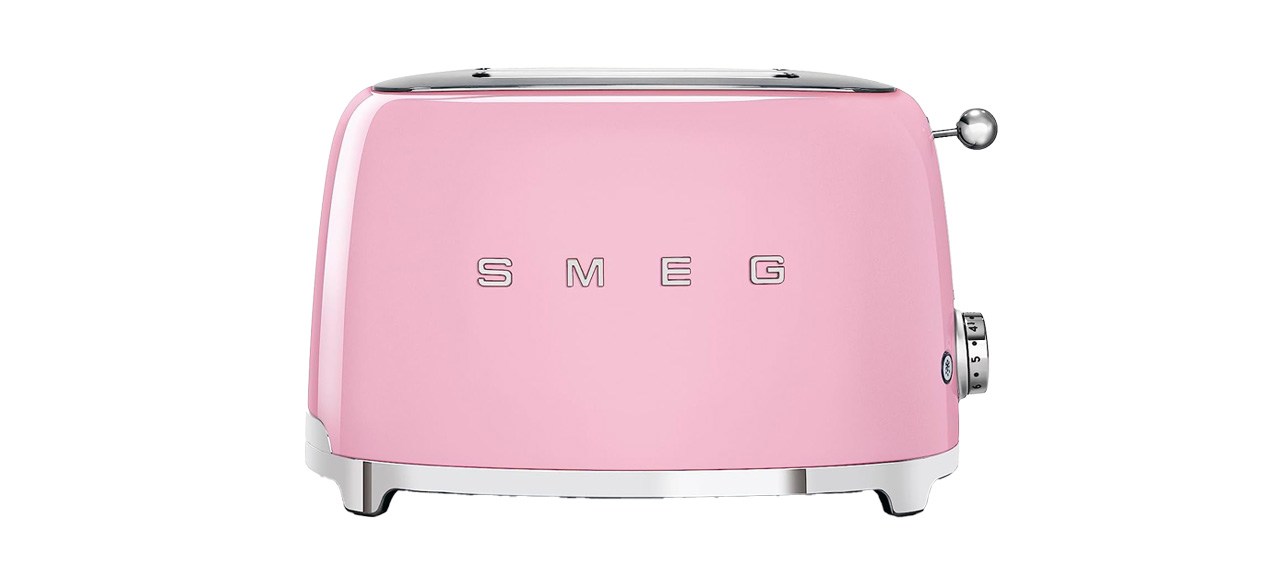 Pink Smeg 2-slice Toaster on white background