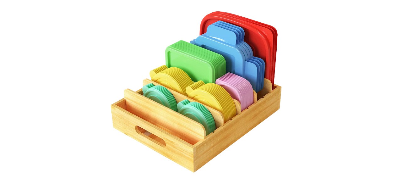 Best DUJEN Bamboo Food Container Lid Organizer