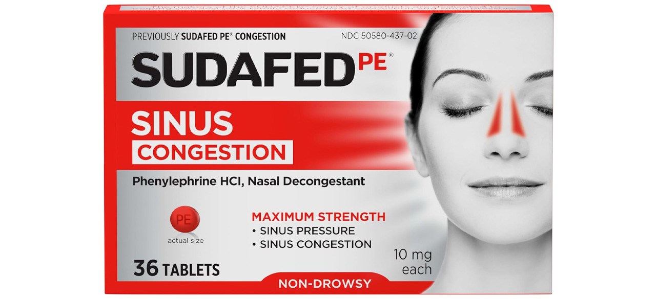 Sudafed PE Sinus Congestion Maximum Strength Non-Drowsy Decongestant Tablets