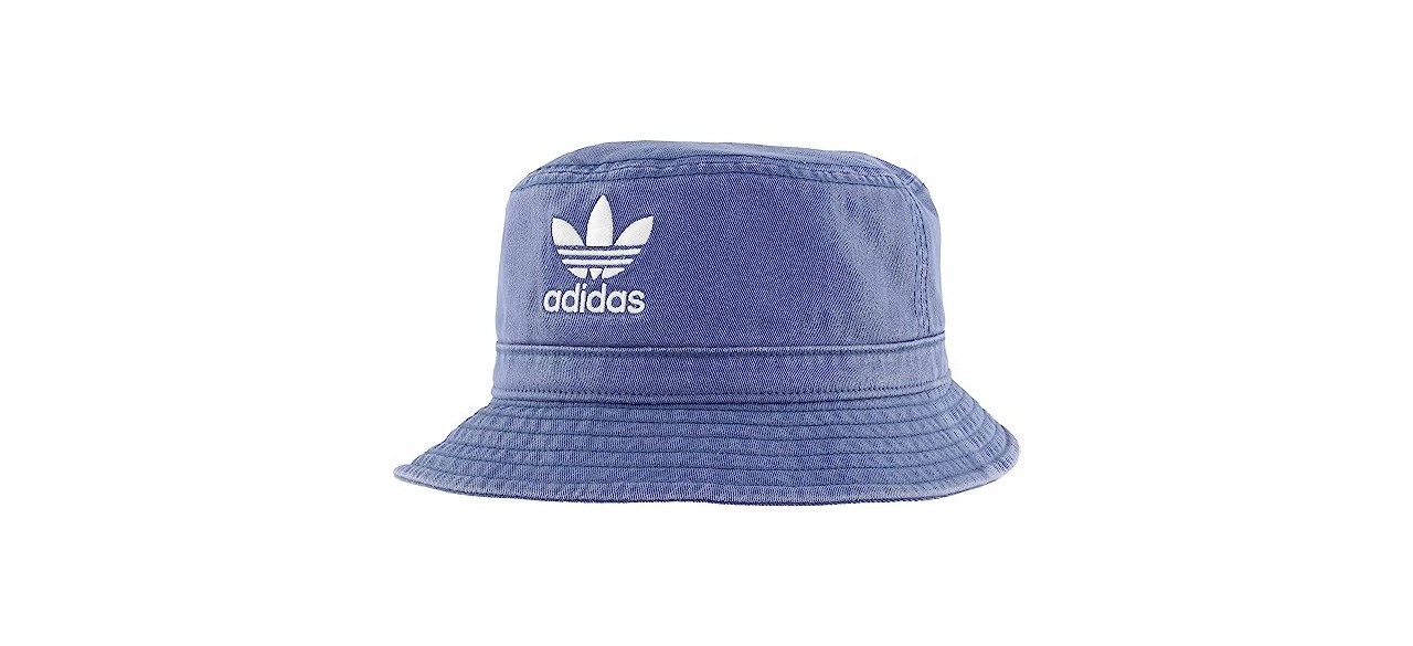 Blue Adidas Originals Washed Bucket Hat on white background