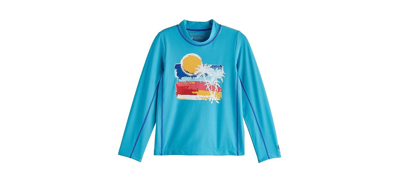 Coolibar UPF 50+ Kid’s Sandshark Long Sleeve Surf Shirt on white background