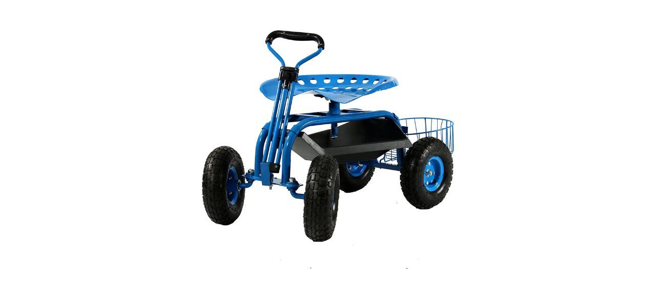 Best Sunnydaze Garden Cart Rolling Scooter with Extendable Steer Handle