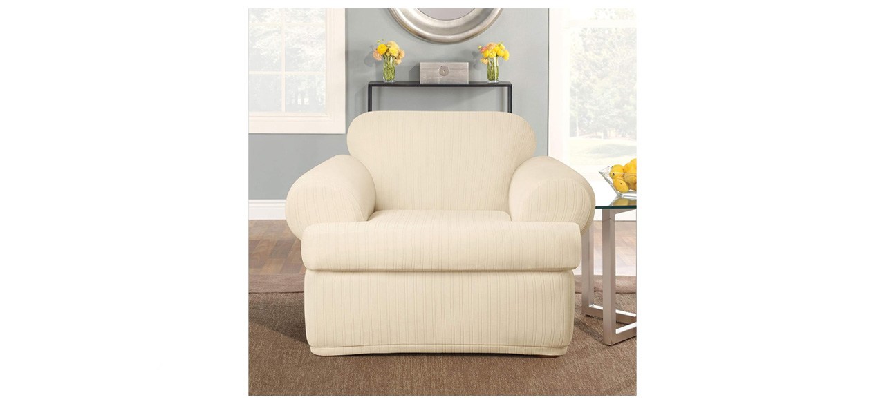 SureFit Stretch Pinstripe One-Piece Recliner Slipcover