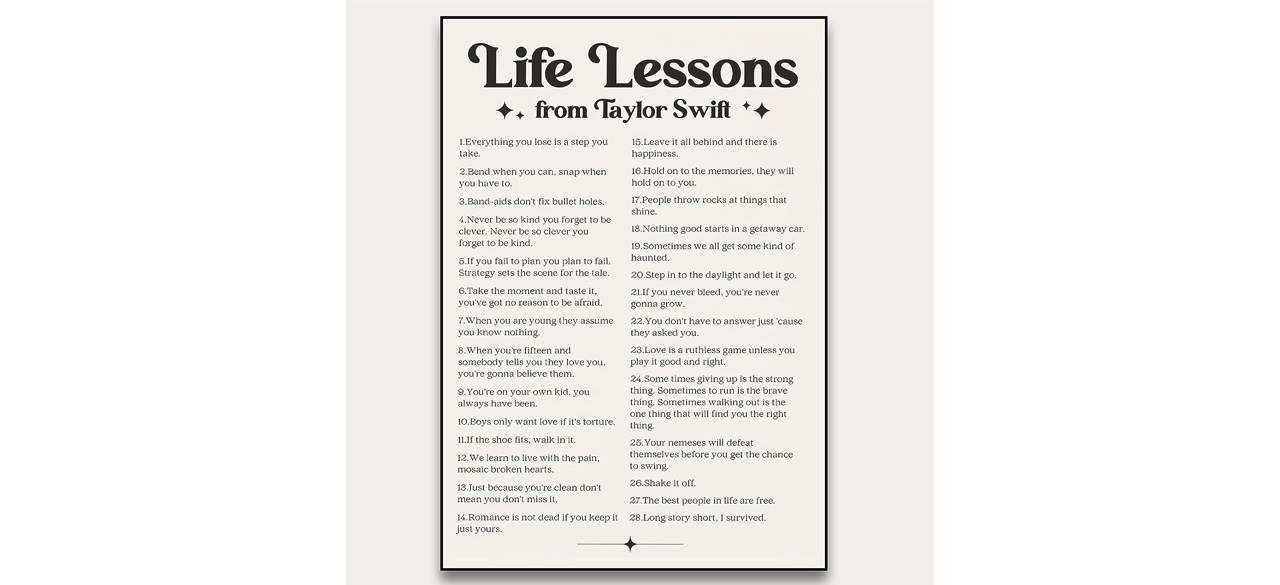 Best Yostyle “Life Lessons from Taylor Swift” Poster