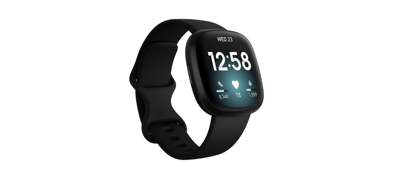 Fitbit Versa 3, black, on white background