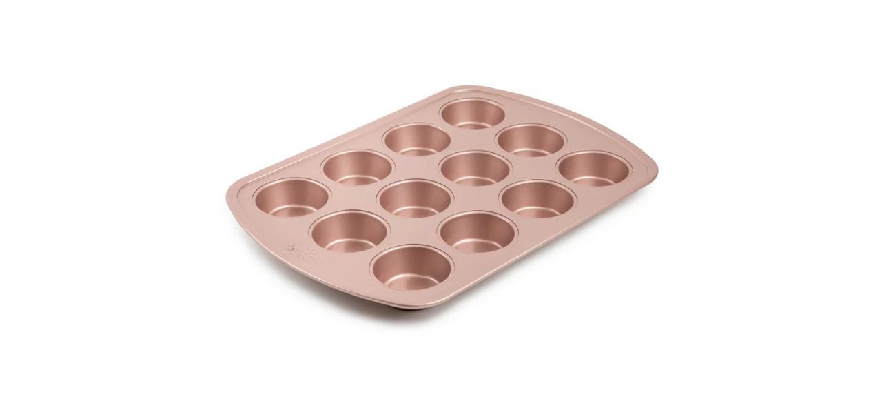 a rose gold muffin pan