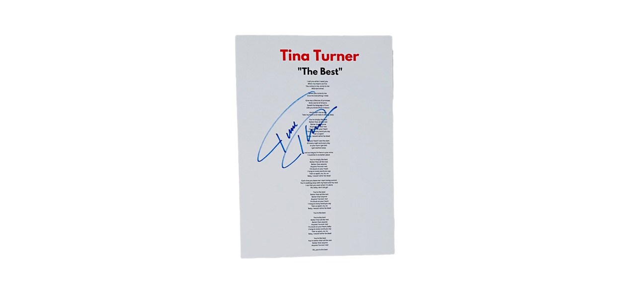 Tina Turner The Best Signed Lyric Sheet