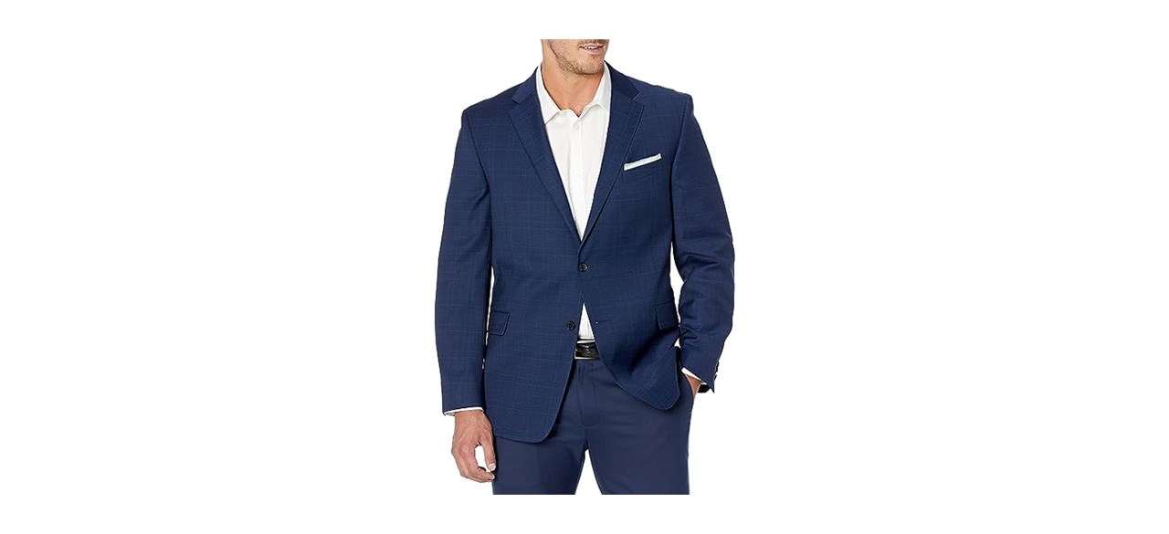 a man wearing blue suit and pants