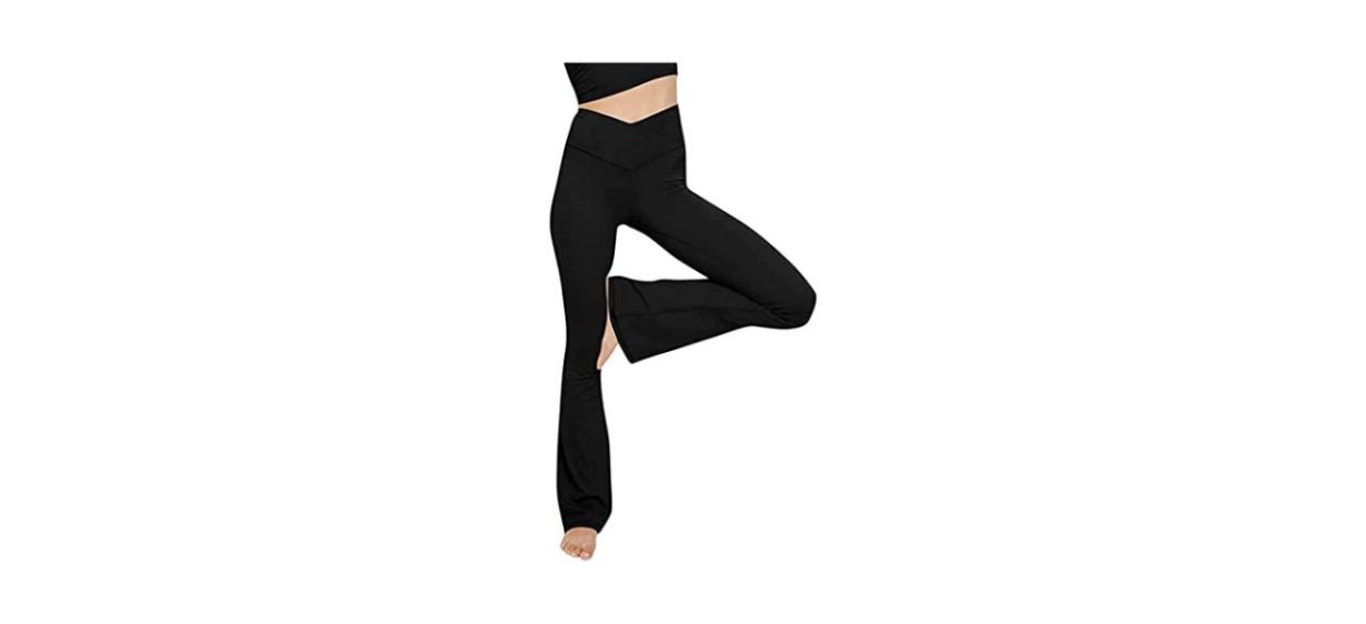 Best TOPYOGAS V Crossover High Waisted Flare Leggings 