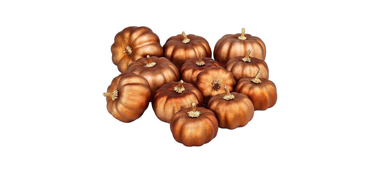 12 shiny metallic orange small fake pumpkins