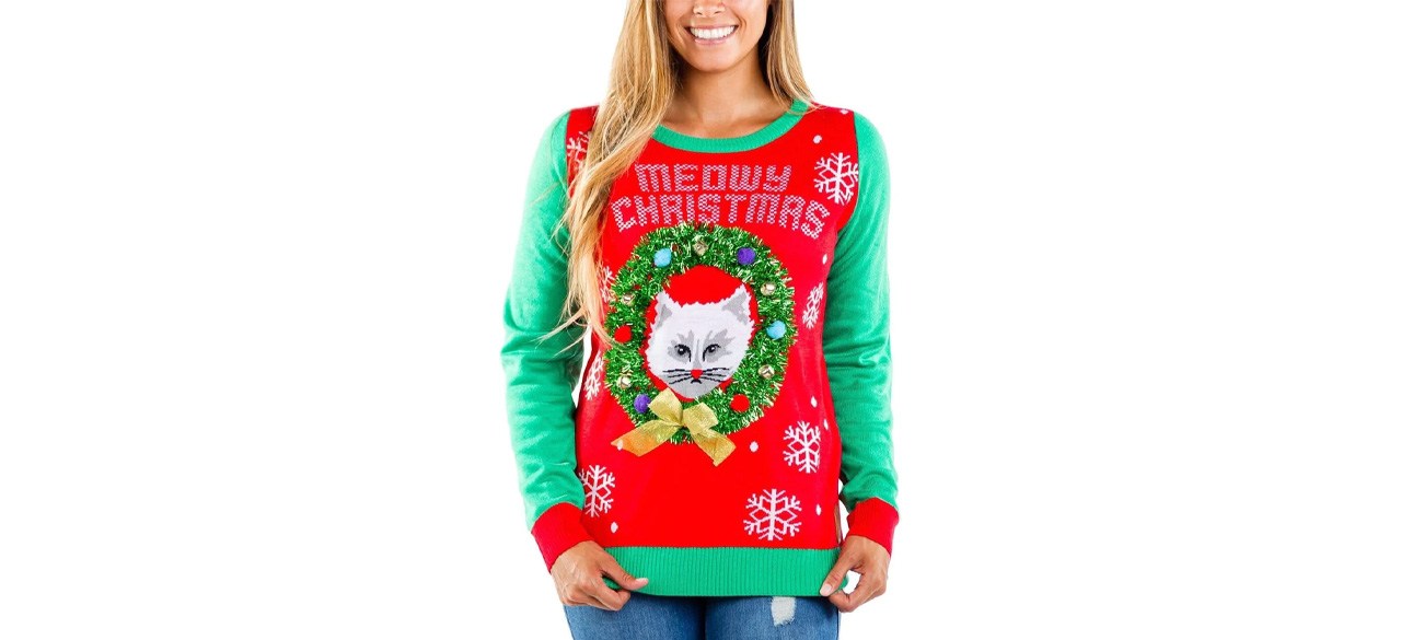 Best Tipsy Elves Meowy Christmas Ugly Christmas Sweater