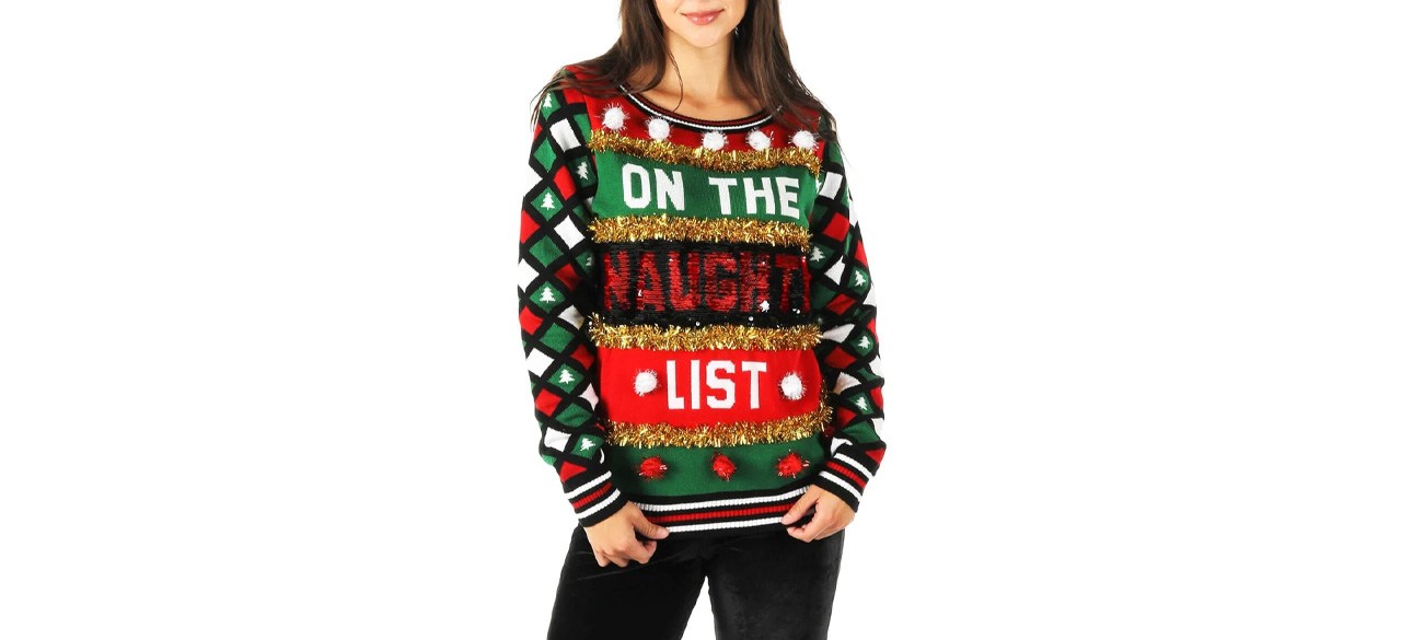 Best Tipsy Elves Naughty Or Nice Reversible Sequin Ugly Christmas Sweater