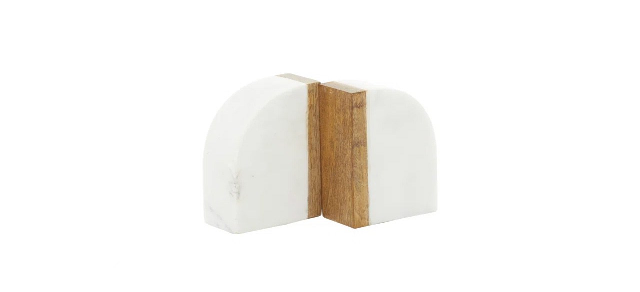 best Union Rustic White Marble Bookends with Wood Details