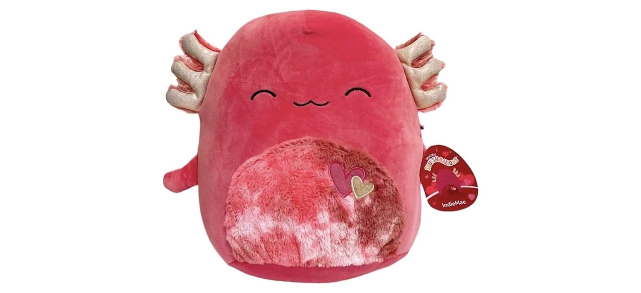 Squishmallows IndieMae the Red Axolotl Valentine's Day Plush on white background