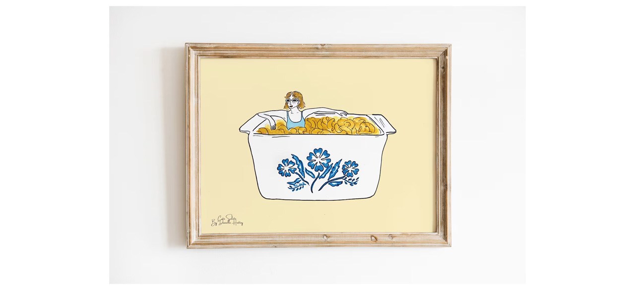 Vintage Corningware Blue Cornflower Mac n' Cheese Illustration Print