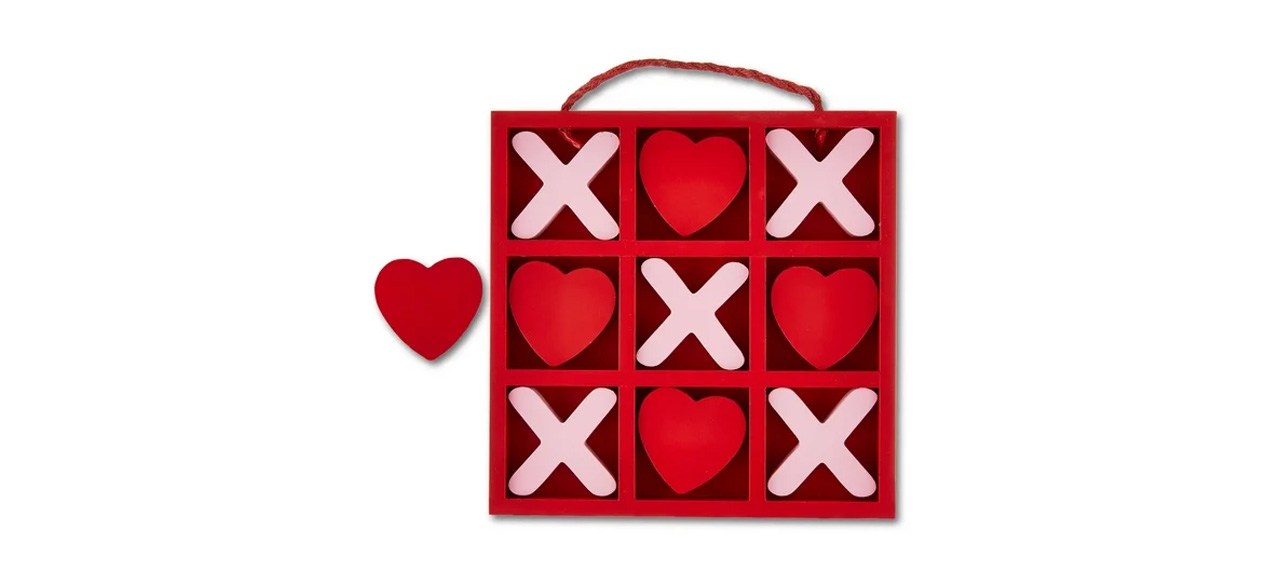 Valentine's Day Red and Pink Heart XOXO Tic-Tac-Toe Game on white background