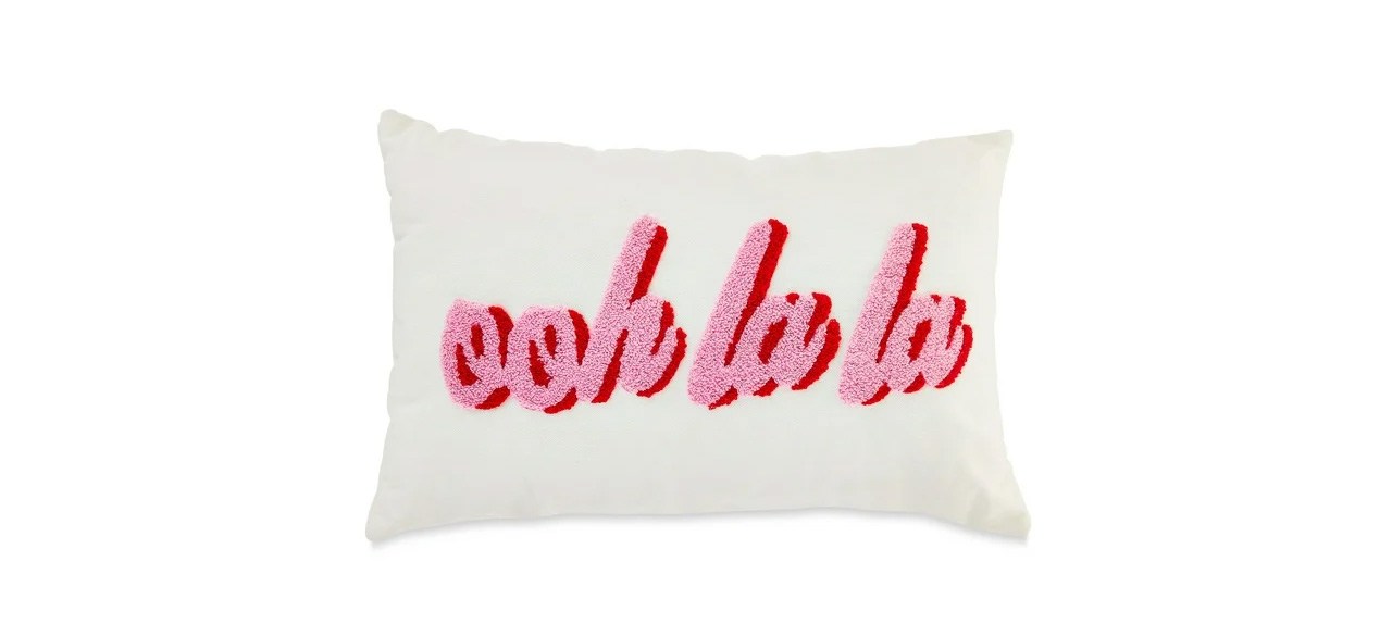 Valentine’s Day White Ooh La La Pillow on white background