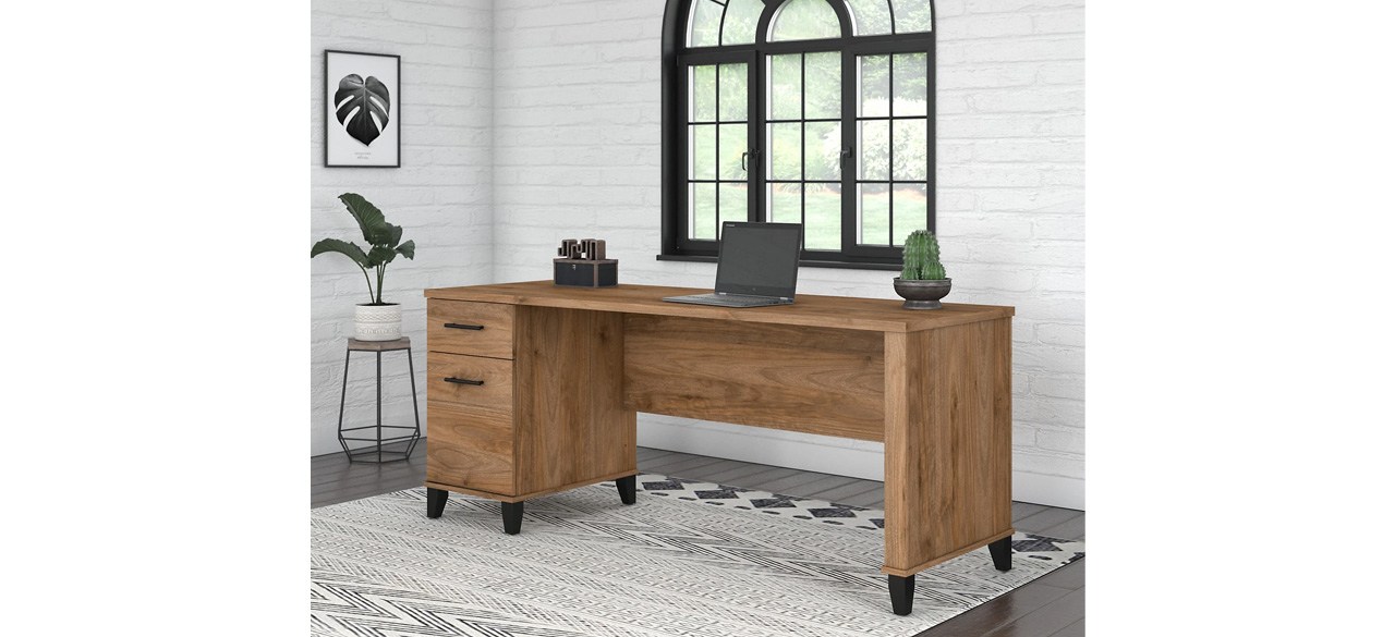 Best Gracie Oaks Fresh Walnut Magomed 72W Single Pedestal Desk