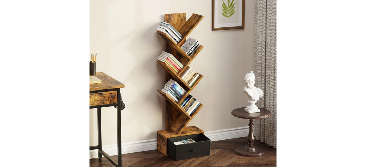 Best Millwood Pines Rustic Brown-Black Todi Geometric Storage Bookcase