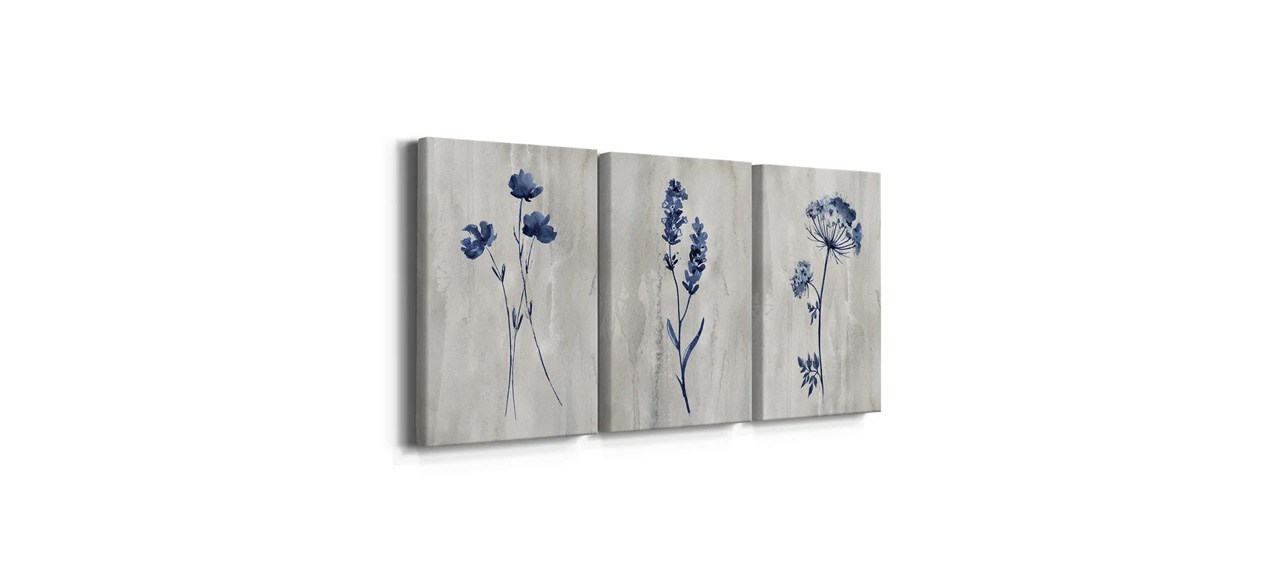 Indigo Botanical 3-Piece Canvas Print on white background