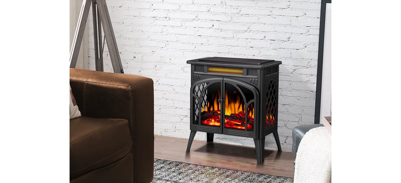 Black R.W.FLAME Electric Fireplace Stove With Remote Control in living room
