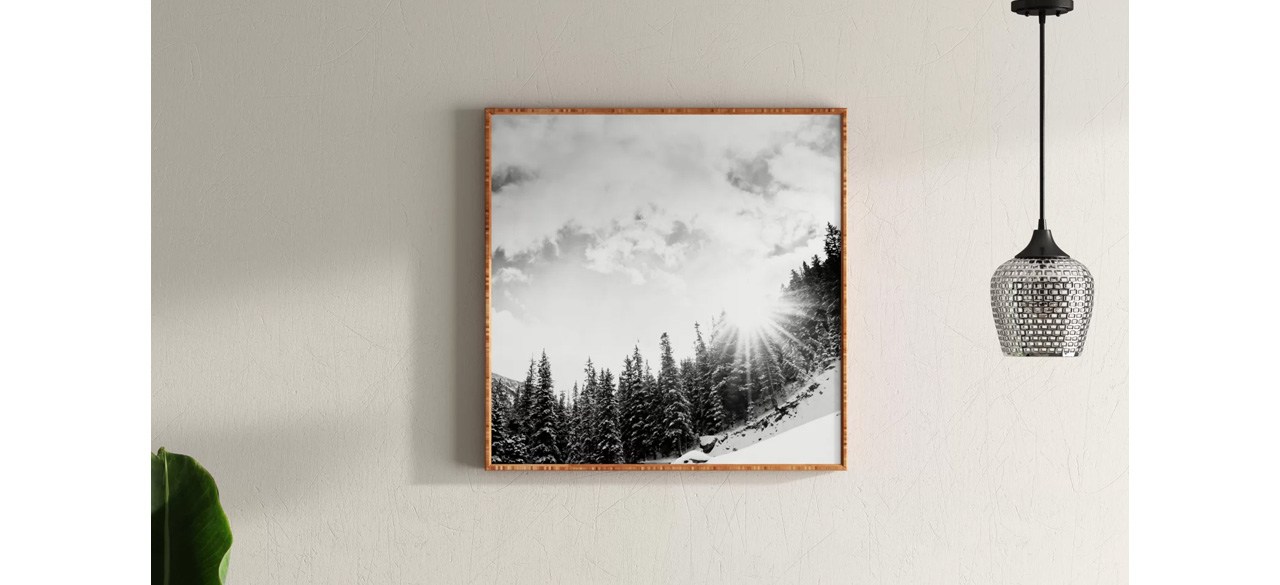 Mercury Row Mountain Framed On Wood by Bird Wanna Whistle Print hanging on beige wall