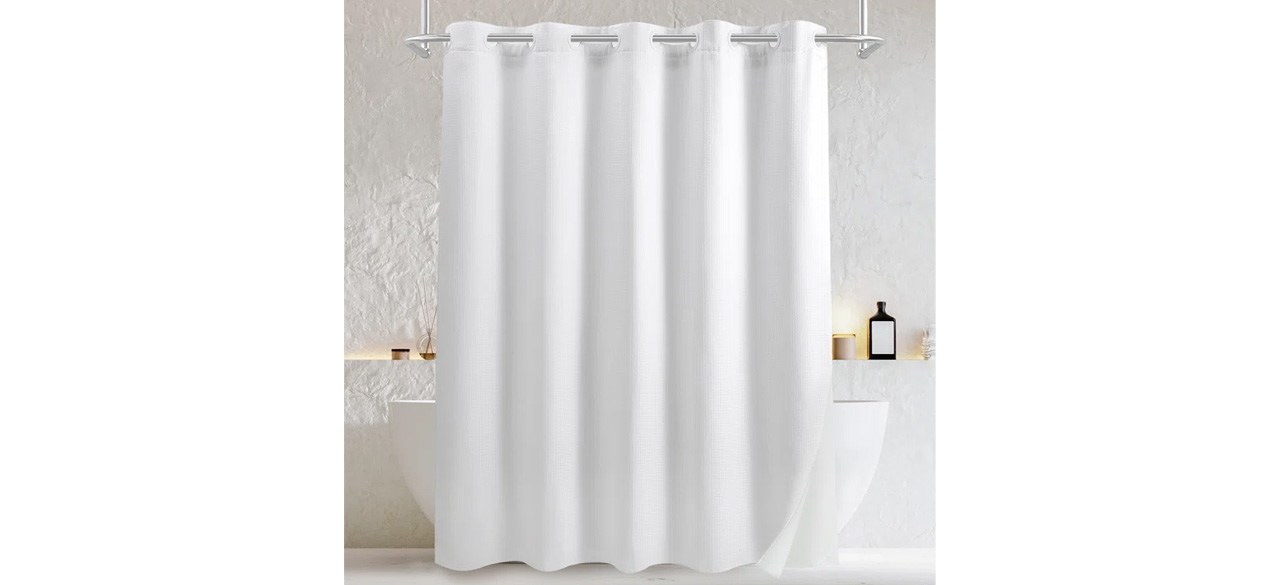 White Latitude Run Rakiem Waffle Weave Shower Curtain