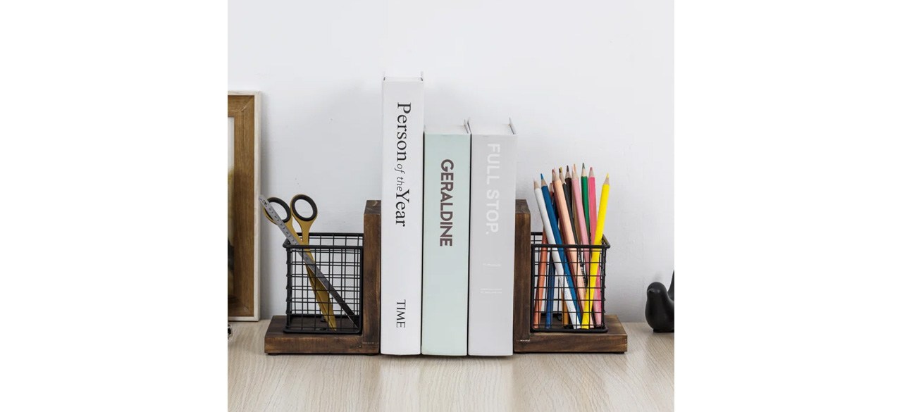 Best 17 Stories Modern Rustic Wood Non-Skid Bookends