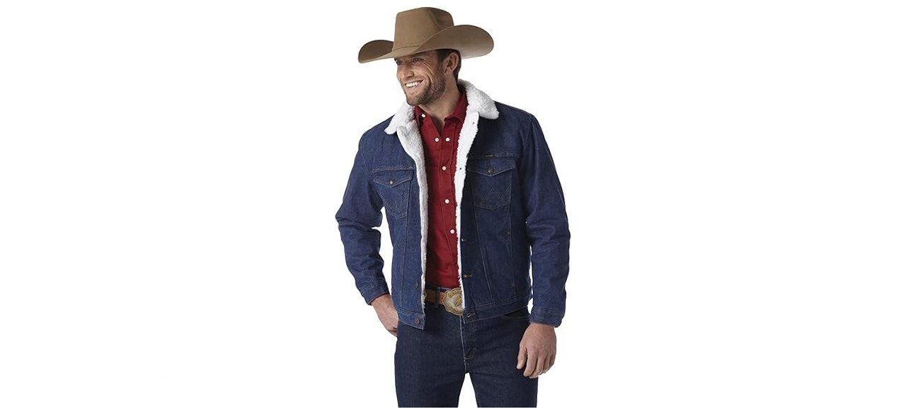 Wrangler Men's Cowboy-Cut Sherpa-Lined Denim Jacket