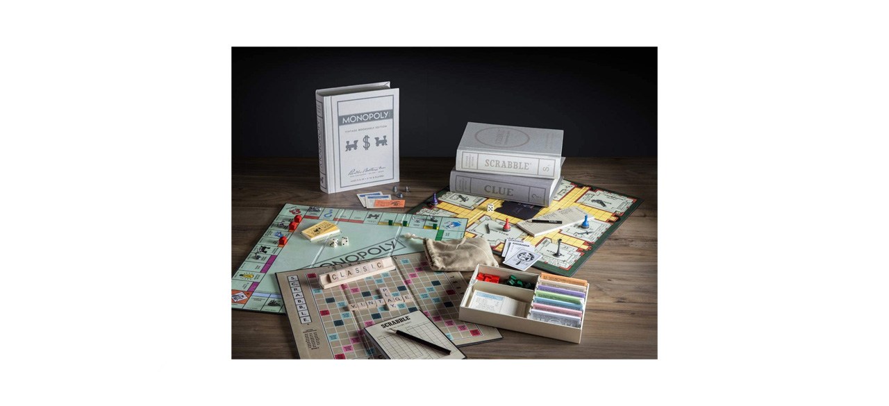 best WS Game Company Scrabble, Monopoly and Clue Bookshelf Collection