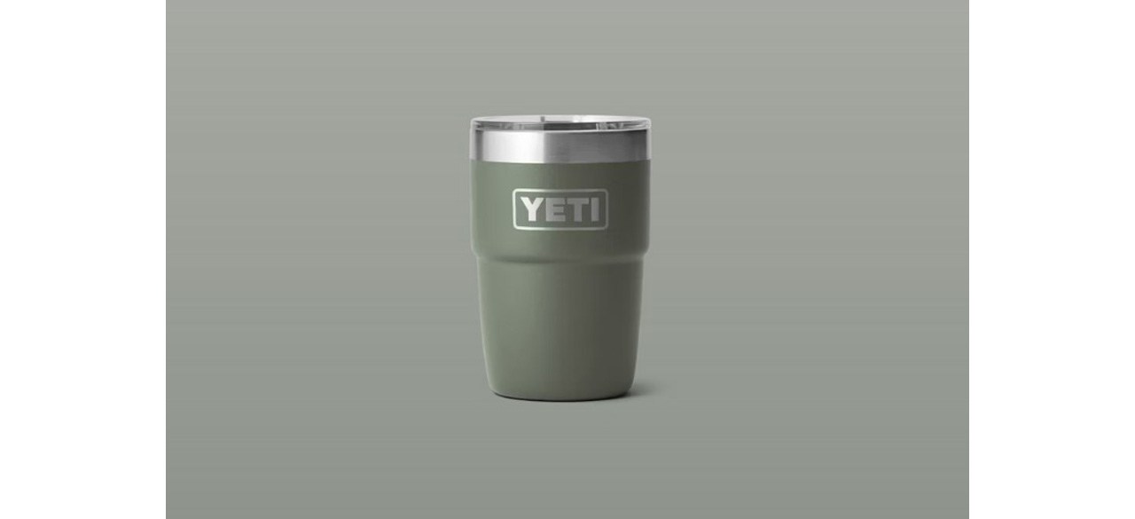 Green Yeti Rambler 8 OZ STACKABLE CUP on gray background