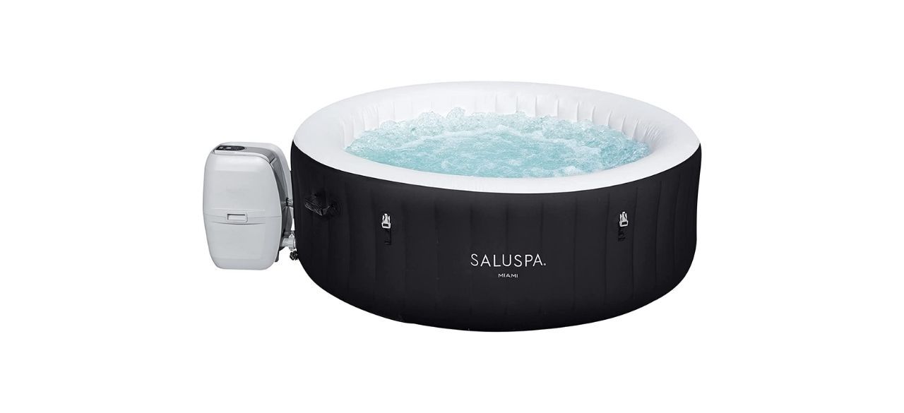 A black inflatable hot tub